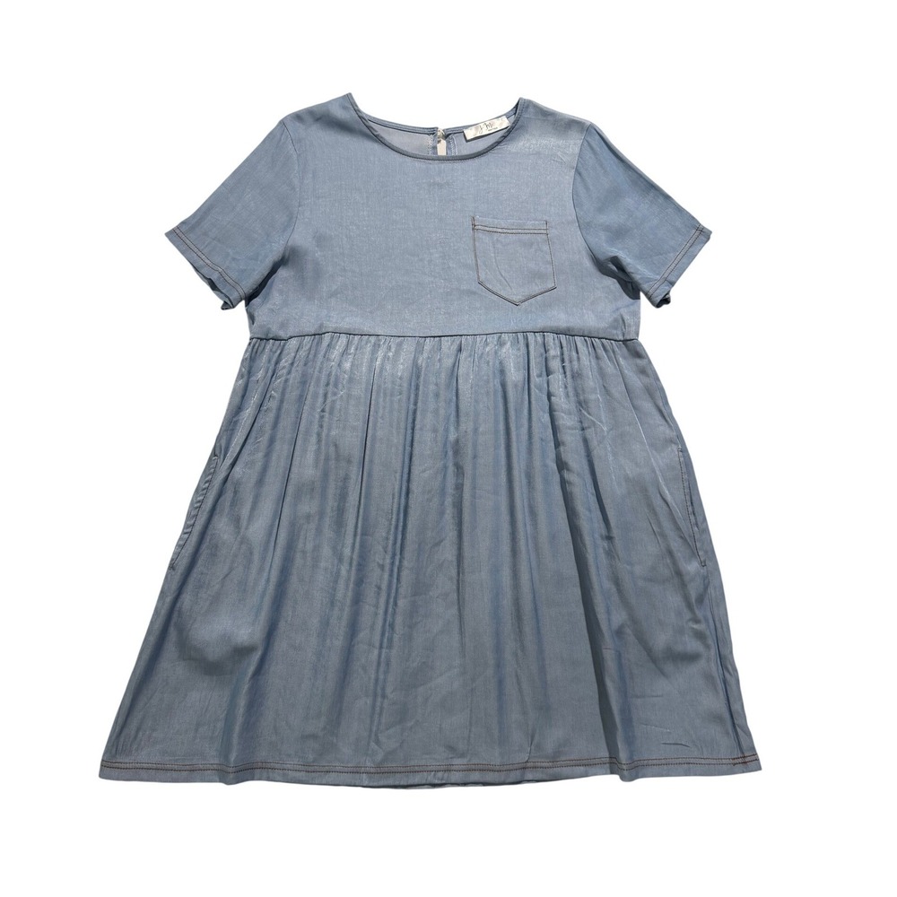 JM Boutique Chambray Babydoll Dress Women's XL Blue Short Sleeve Pocket